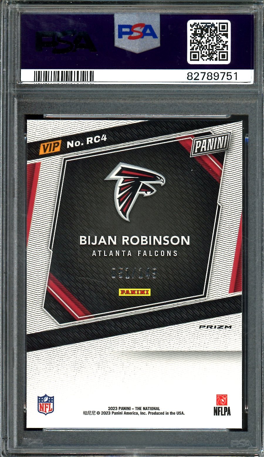 2023 Panini National VIP Bijan Robinson Rookie Blue Sparkle /149 PSA 9 Falcons