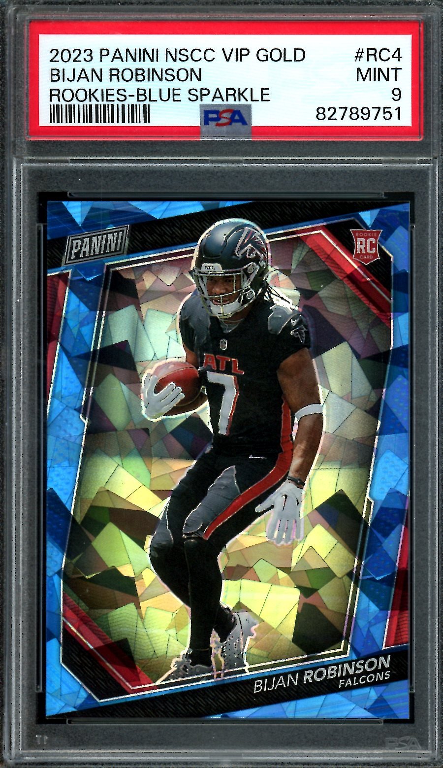 2023 Panini National VIP Bijan Robinson Rookie Blue Sparkle /149 PSA 9 Falcons