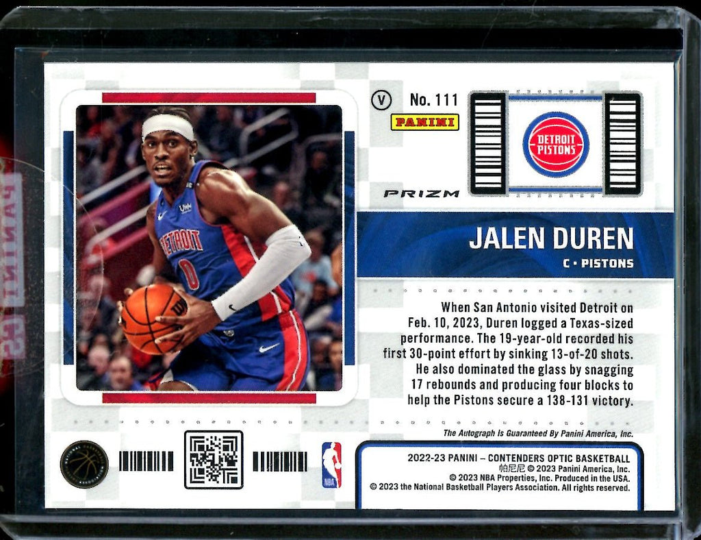 2022/23 Panini Contenders Optic Jalen Duren Rookie Ticket Auto Variation Pistons