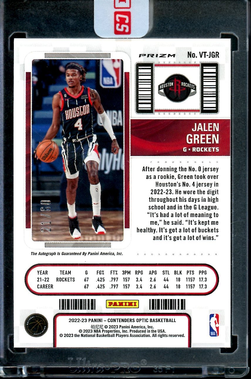 2022/23 Panini Contenders Optic Jalen Green Veteran Ticket Auto Red /60 Rockets
