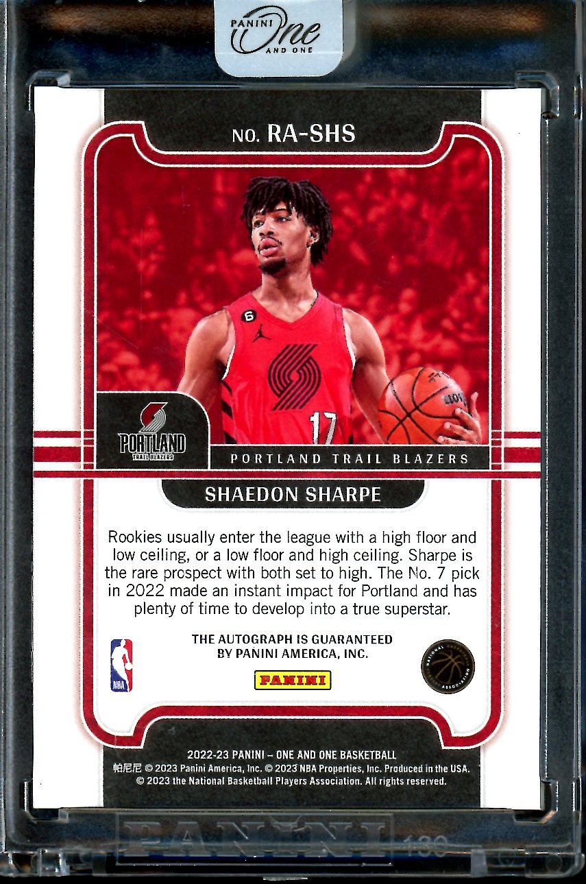 2022/23 Panini One & One Shaedon Sharpe Rookie Auto /49 Trail Blazers