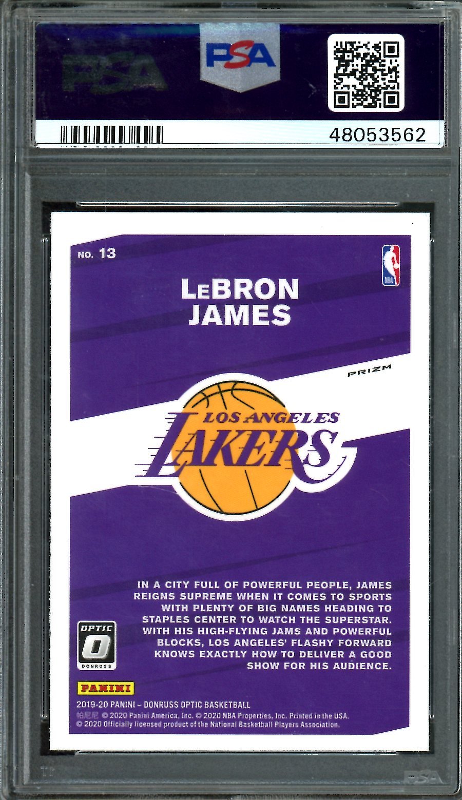 2019/20 Panini Optic LeBron James My House Purple PSA 10 Lakers