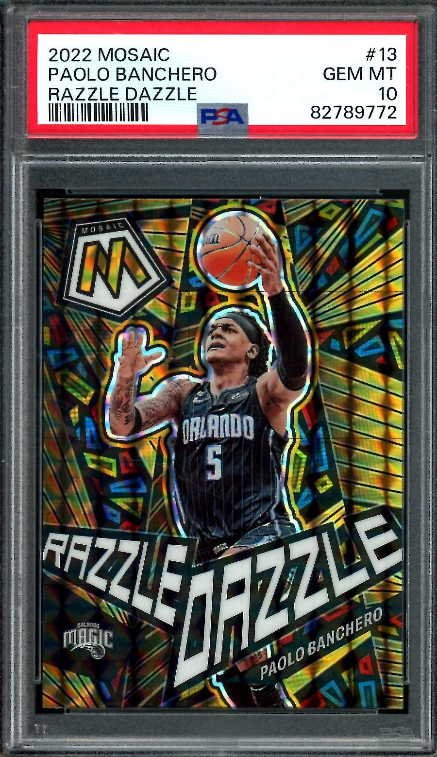 2022/23 Panini Mosaic Paolo Banchero Rookie Razzle Dazzle SSP PSA 10 Magic