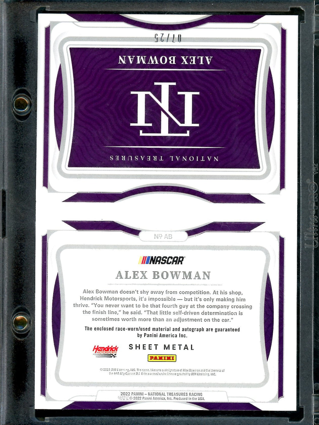 2022 Panini National Treasures Alex Bowman Sheet Metal Booklet Patch Auto /25 NASCAR