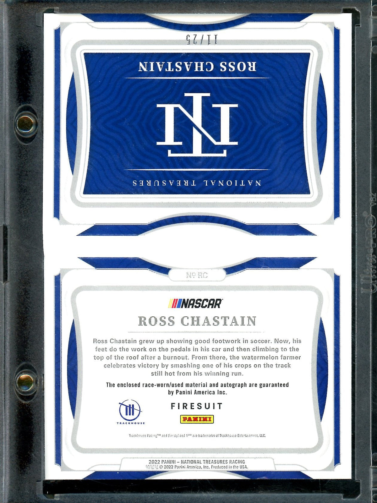 2022 Panini National Treasures Ross Chastain Firesuit Booklet Patch Auto /25 NASCAR