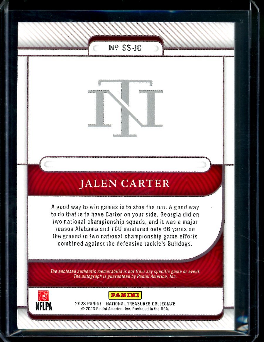 2023 Panini National Treasures Collegiate Jalen Carter Silhouettes Signatures Patch Auto /99 Georgia