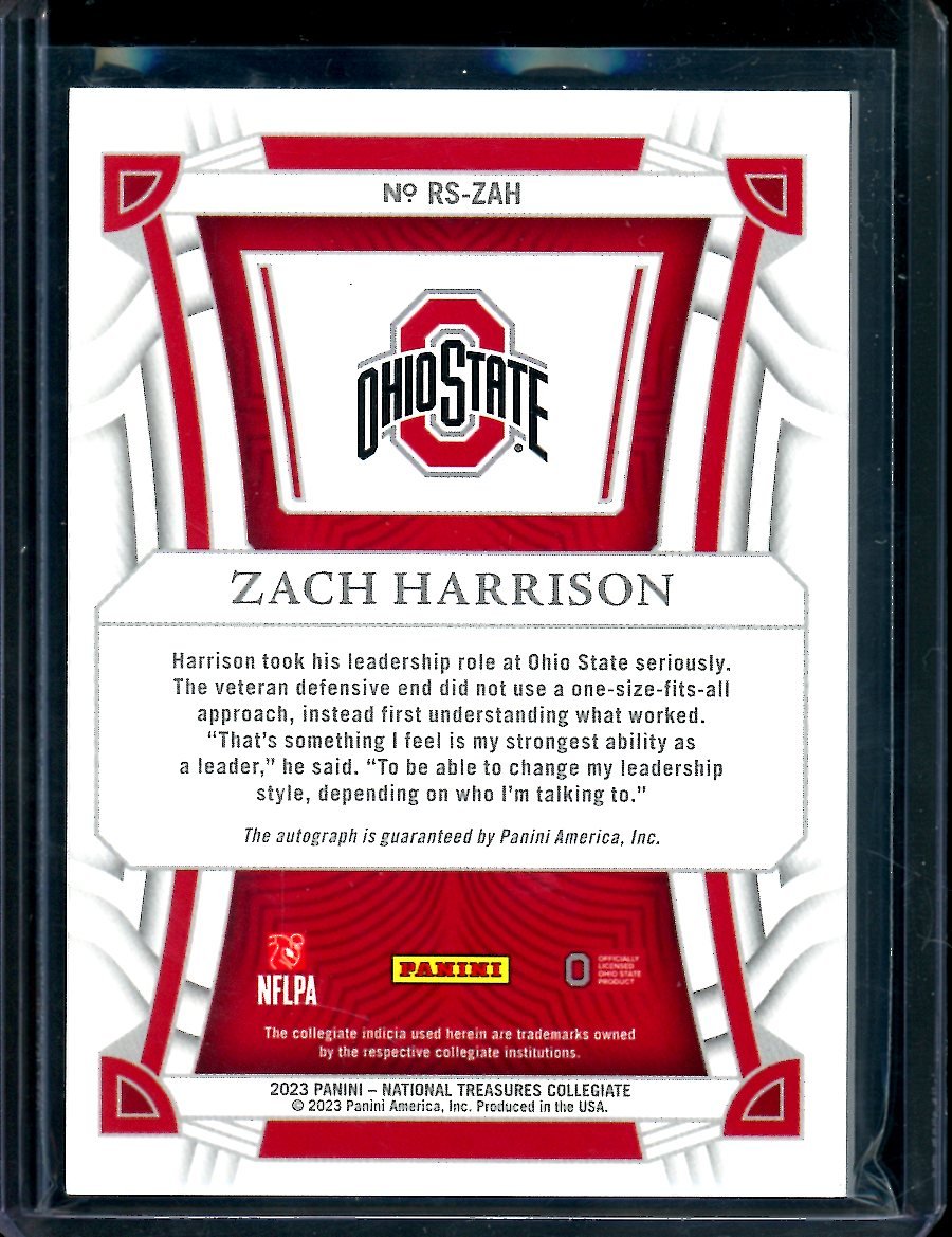 2023 Panini National Treasures Collegiate Zach Harrison Rookie Auto Green /5 Ohio State