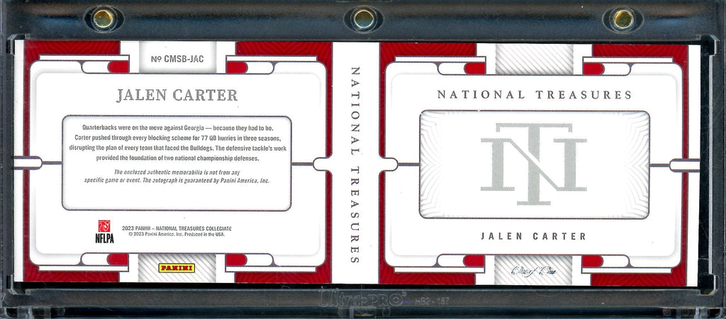 2023 Panini National Treasures Collegiate Jalen Carter Rookie Booklet Patch Auto 1/1 Georgia