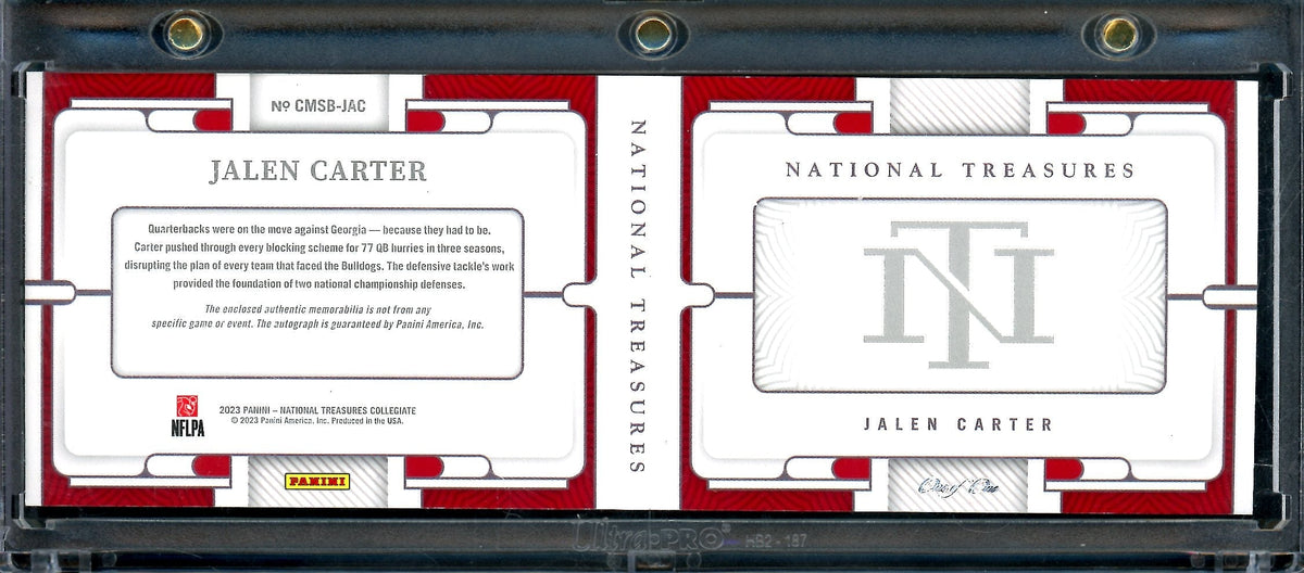 2023 Panini National Treasures Collegiate Jalen Carter Rookie Booklet Patch Auto 1/1 Georgia
