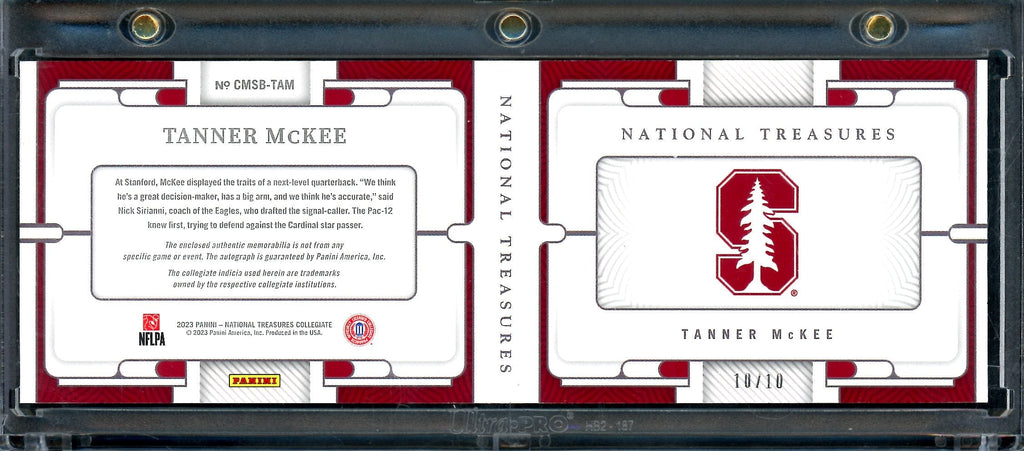 2023 Panini National Treasures Collegiate Tanner McKee Rookie Booklet Patch Auto /10 Stanford