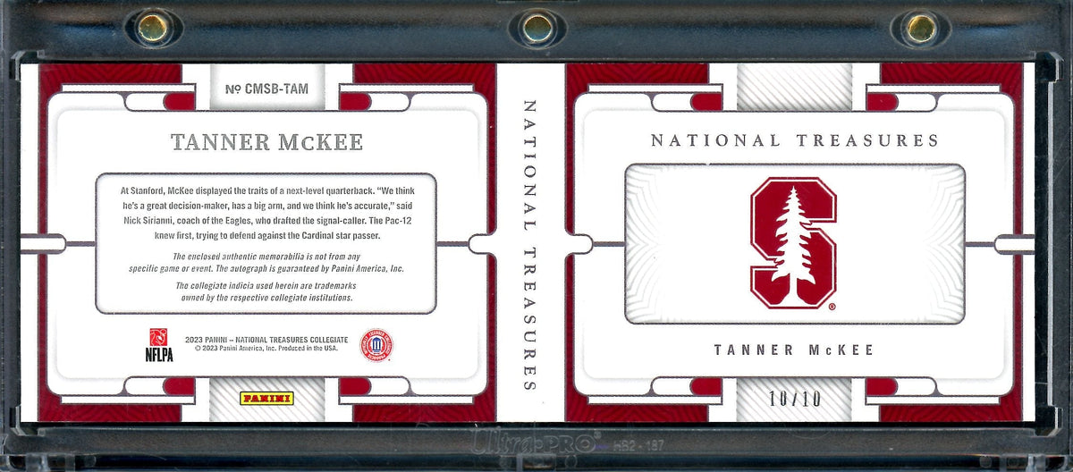 2023 Panini National Treasures Collegiate Tanner McKee Rookie Booklet Patch Auto /10 Stanford