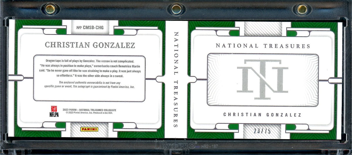 2023 Panini National Treasures Collegiate Christian Gonzalez Rookie Booklet Patch Auto /75 Oregon