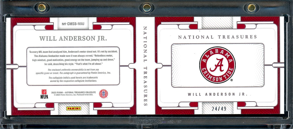 2023 Panini National Treasures Collegiate Will Anderson Jr. Rookie Booklet Patch Auto /49 Alabama