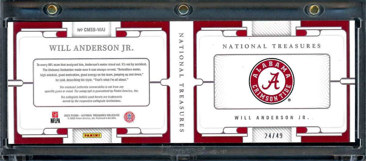 2023 Panini National Treasures Collegiate Will Anderson Jr. Rookie Booklet Patch Auto /49 Alabama