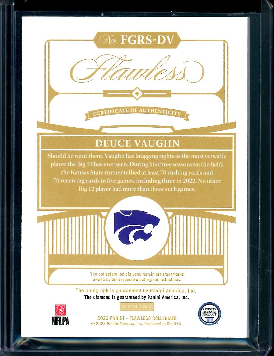 2023 Panini Flawless Collegiate Deuce Vaughn Rookie Auto /25 Kansas State