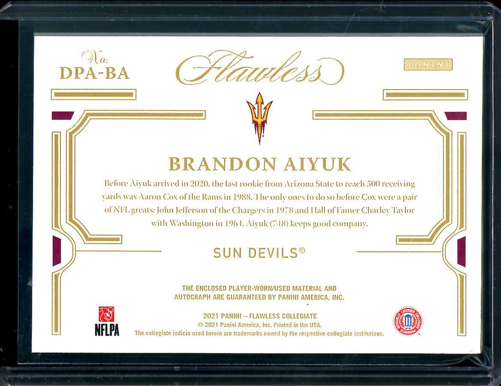 2023 Panini Flawless Collegiate Brandon Aiyuk Patch Auto /15 Arizona State