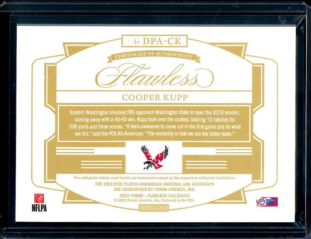 2023 Panini Flawless Collegiate Cooper Kupp Patch Auto /25 Eastern Washington