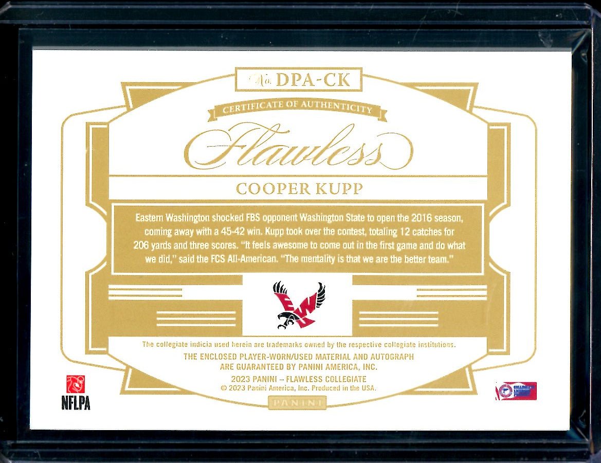 2023 Panini Flawless Collegiate Cooper Kupp Patch Auto /25 Eastern Washington