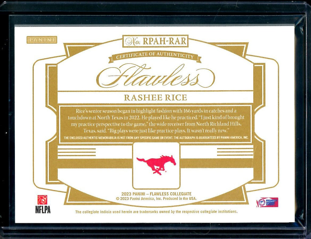2023 Panini Flawless Collegiate Rashee Rice Rookie RPA Red /20 SMU