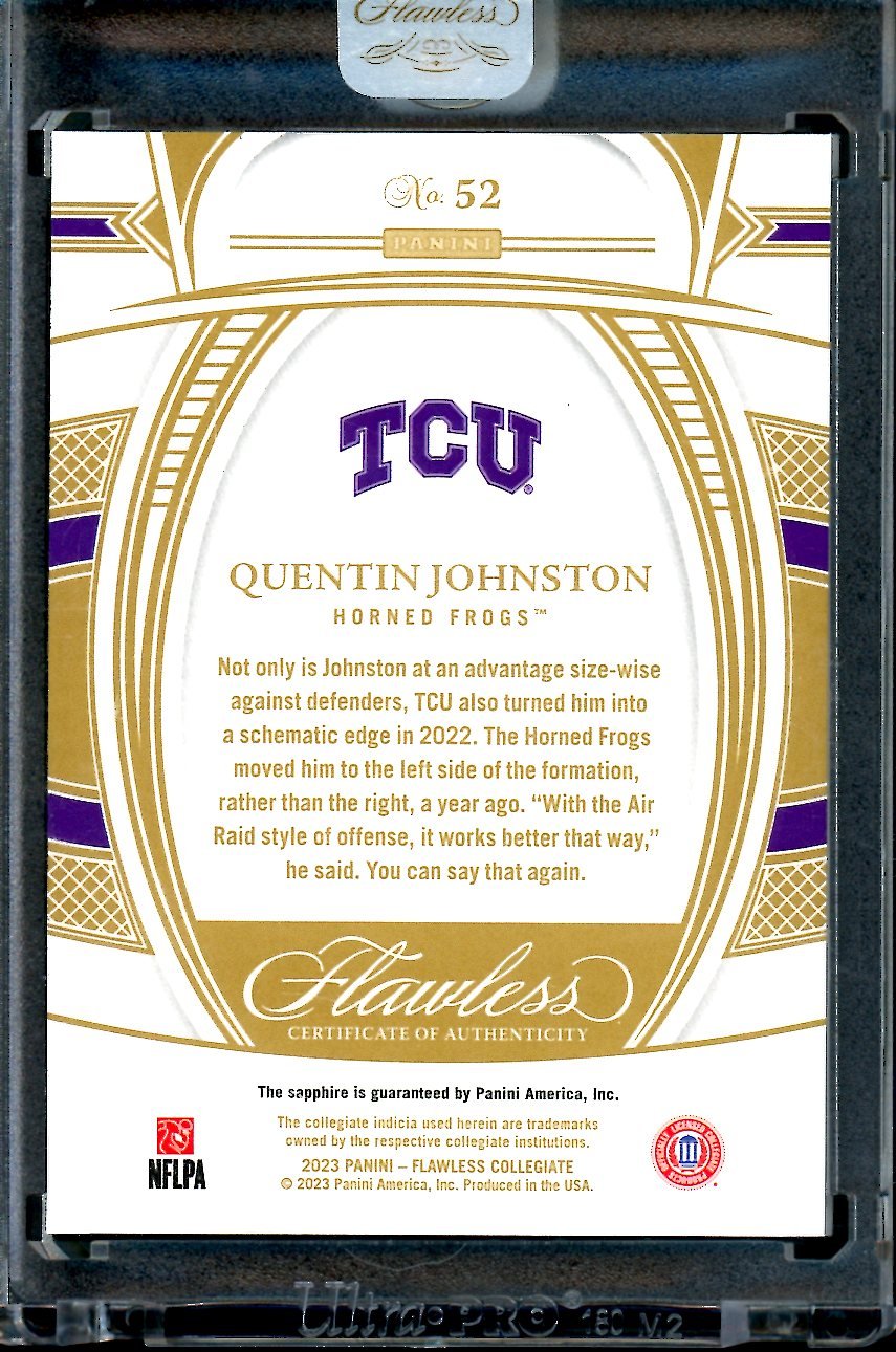 2023 Panini Flawless Collegiate Quentin Johnston Rookie Sapphire /20 TCU