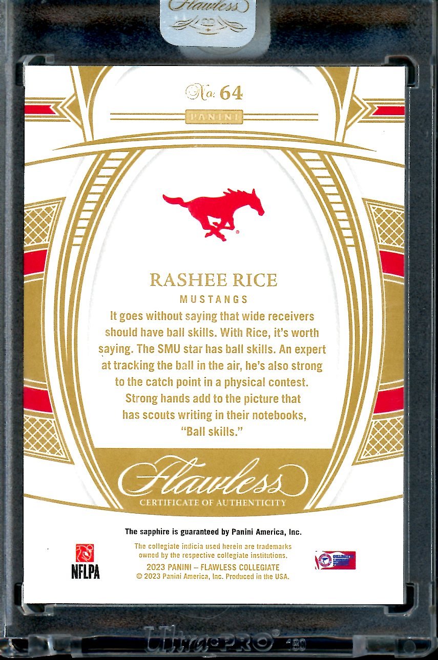 2023 Panini Flawless Collegiate Rashee Rice Rookie Saphirre /20 SMU
