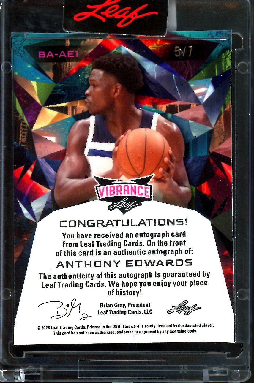 2023 Leaf Vibrance Anthony Edwards Auto Blue Shimmer /7 Timberwolves