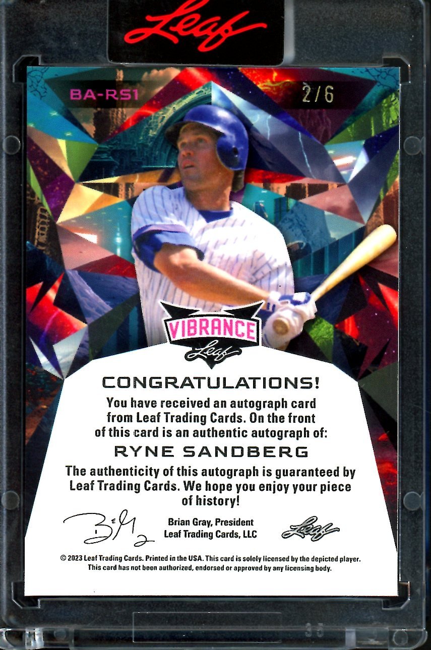 2023 Leaf Vibrance Ryne Sandberg Auto Orange /6 Cubs
