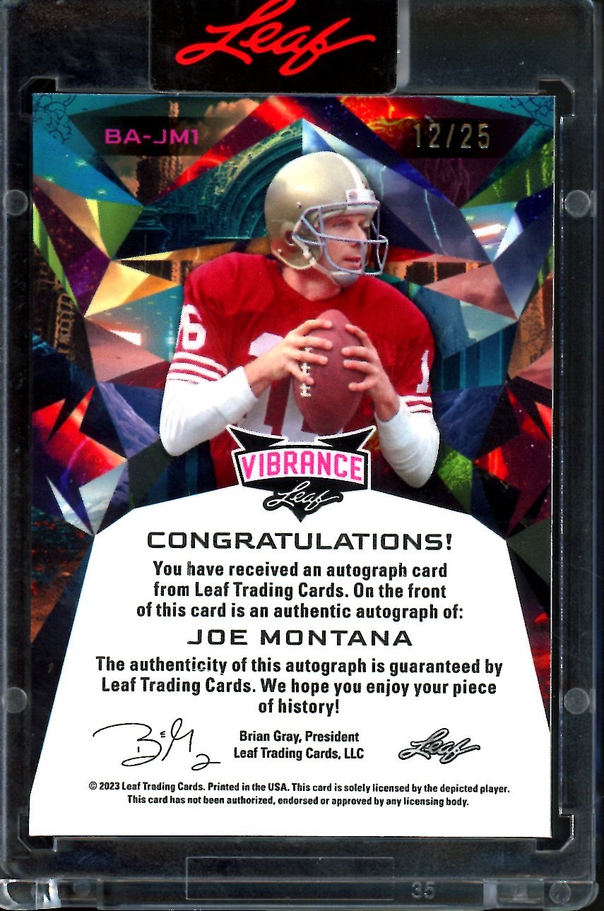 2023 Leaf Vibrance Joe Montana Auto Green /25 49ers