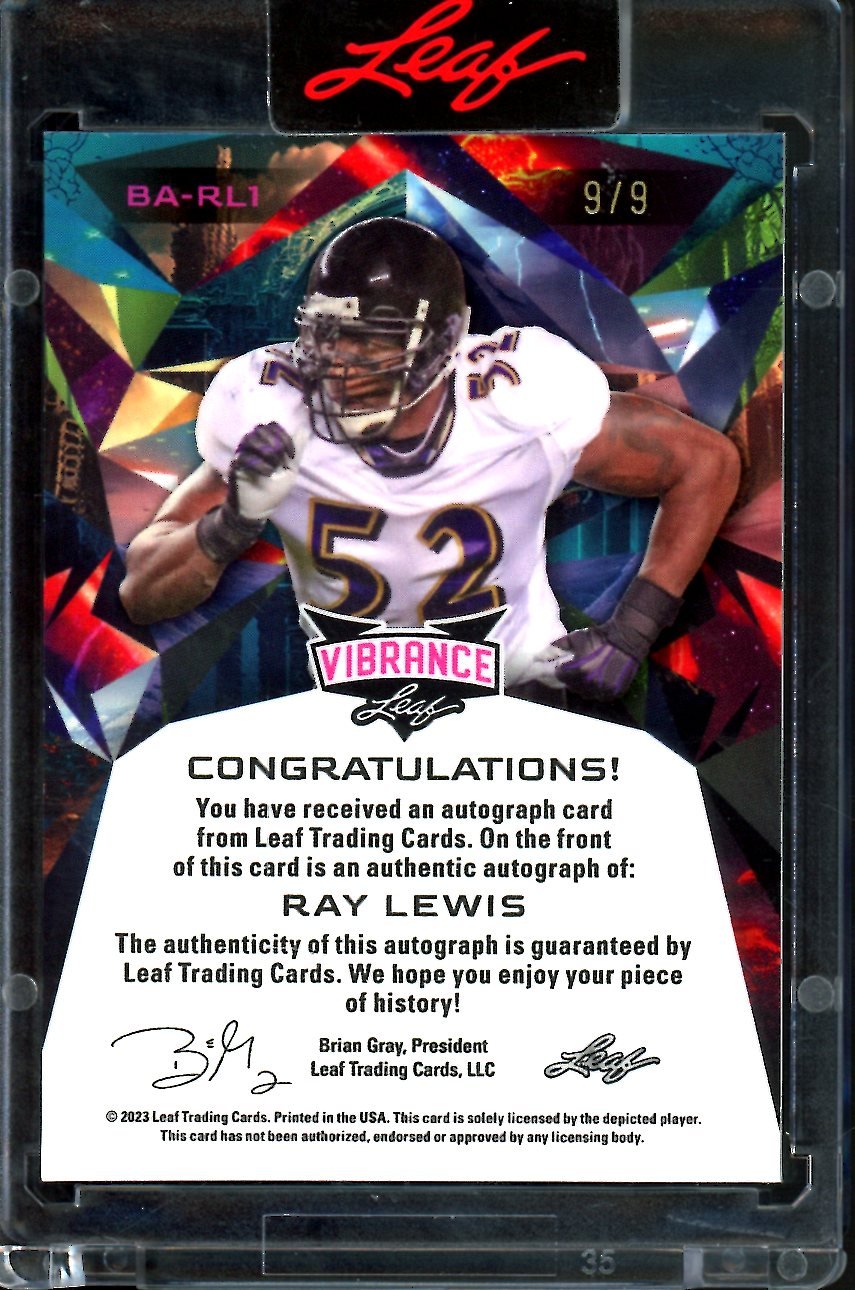 2023 Leaf Vibrance Ray Lewis Green Auto /9 Ravens