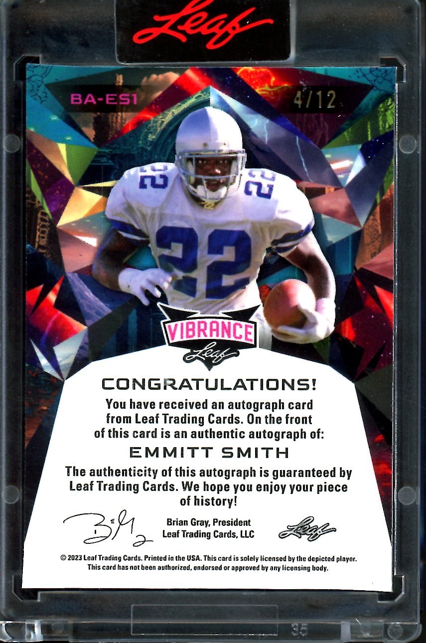 2023 Leaf Vibrance Emmitt Smith Blue Shimmer Auto /12 Cowboys
