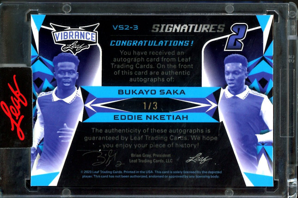 2023 Leaf Vibrance Bukayo Saka/Eddie Nketiah Dual Auto /3 Arsenal