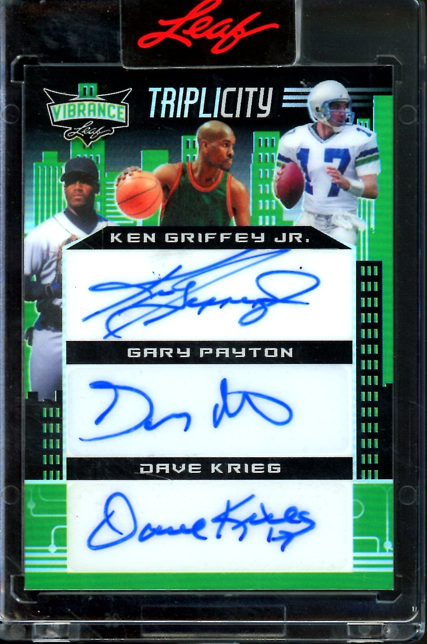2023 Leaf Vibrance Ken Griffey Jr./Gary Payton/Dave Krieg Triplicity Auto Green /8 Seattle