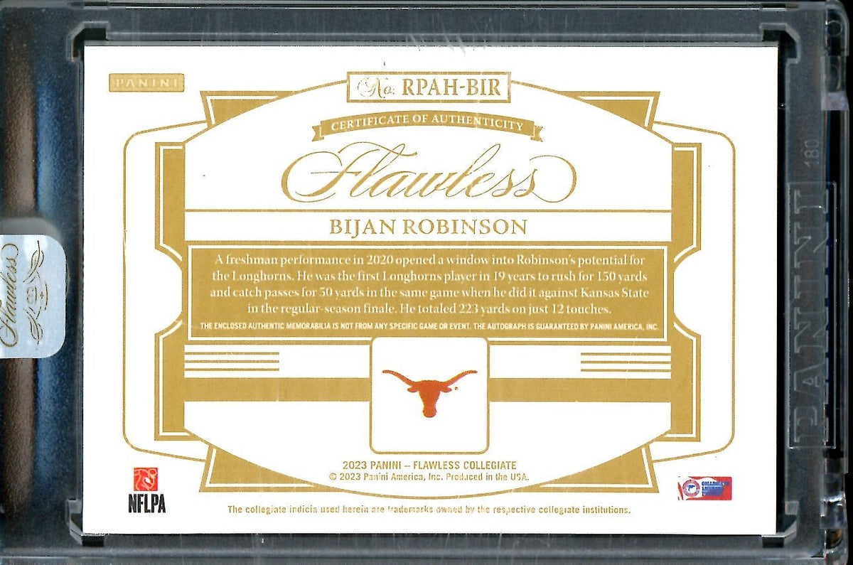 2023 Panini Flawless Collegiate Bijan Robinson Rookie RPA Sapphire /15 Texas