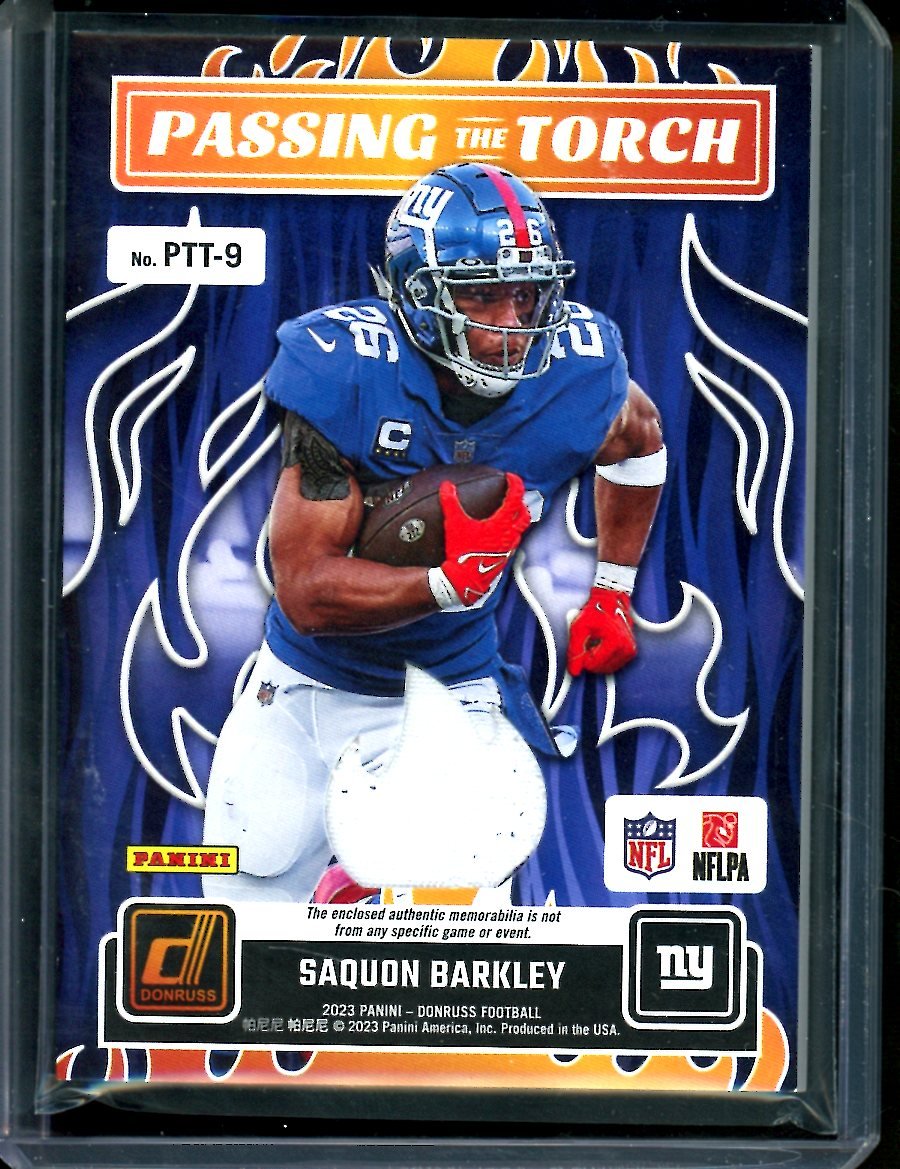 2023 Panini Donruss Tiki Barber/Saquon Barkley Passing the Torch Patch /49 Giants