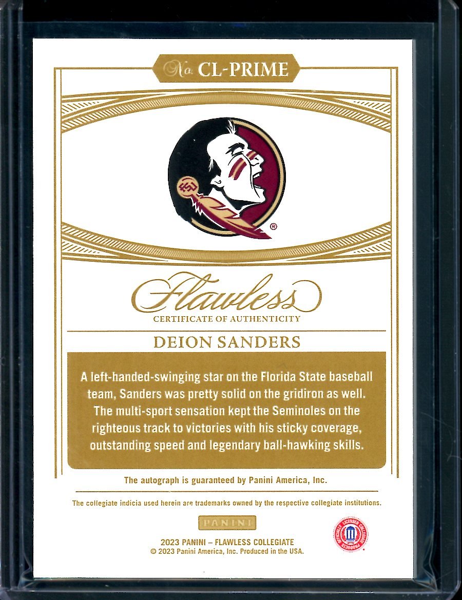 2023 Panini Flawless Collegiate Deion Sanders Campus Legends Auto Red /20 Florida State