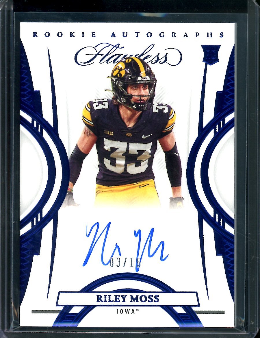 2023 Panini Flawless Collegiate Riley Moss Rookie Auto Sapphire /15 Iowa