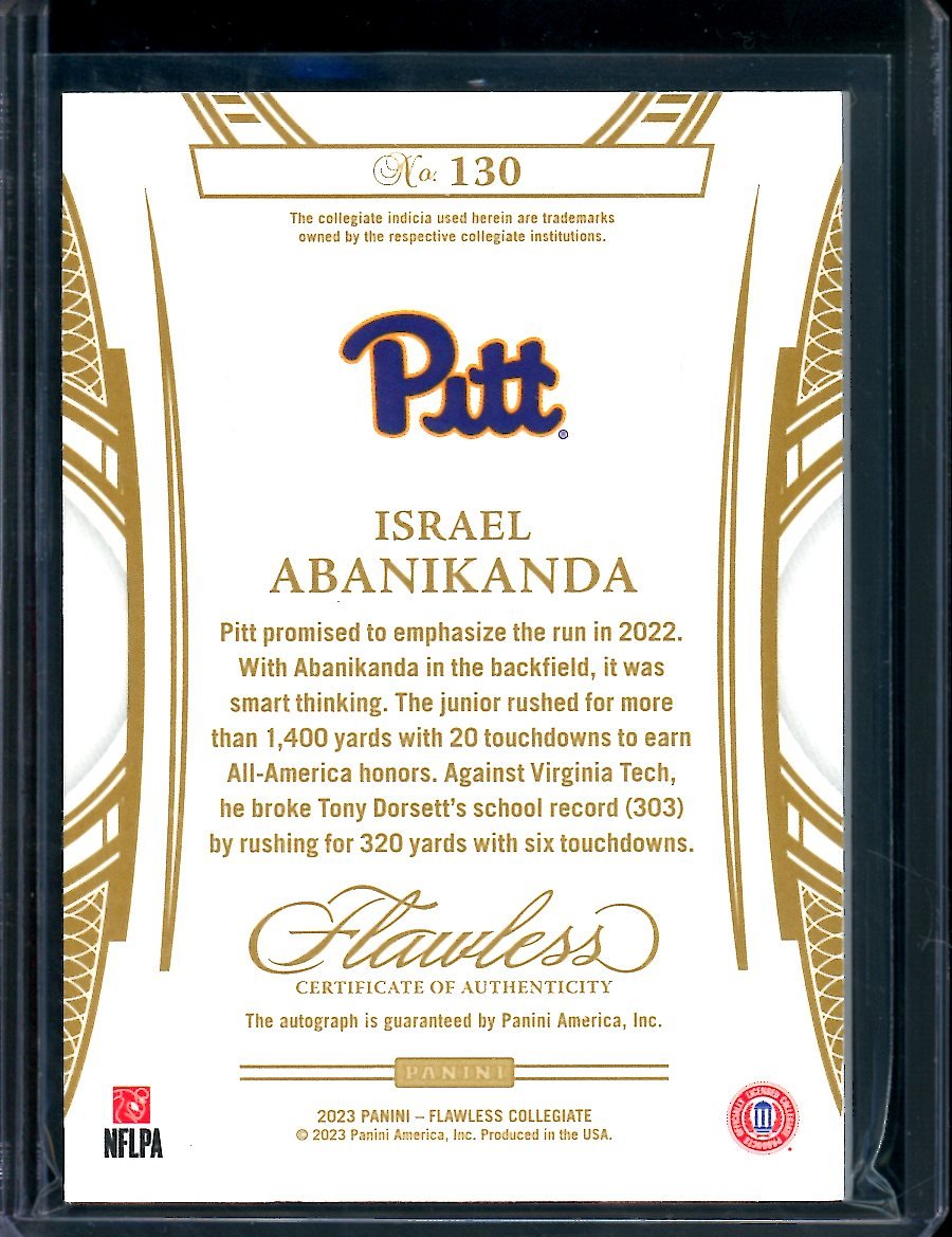 2023 Panini Flawless Collegiate Israel Abanikanda Rookie Auto /20 Pittsburgh