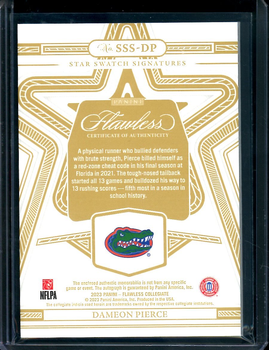 2023 Panini Flawless Collegiate Dameon Pierce Star Swatch Signatures Patch Auto /25 Florida