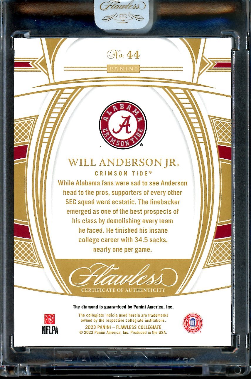 2023 Panini Flawless Collegiate Will Anderson Jr. Rookie Diamond /25 Alabama