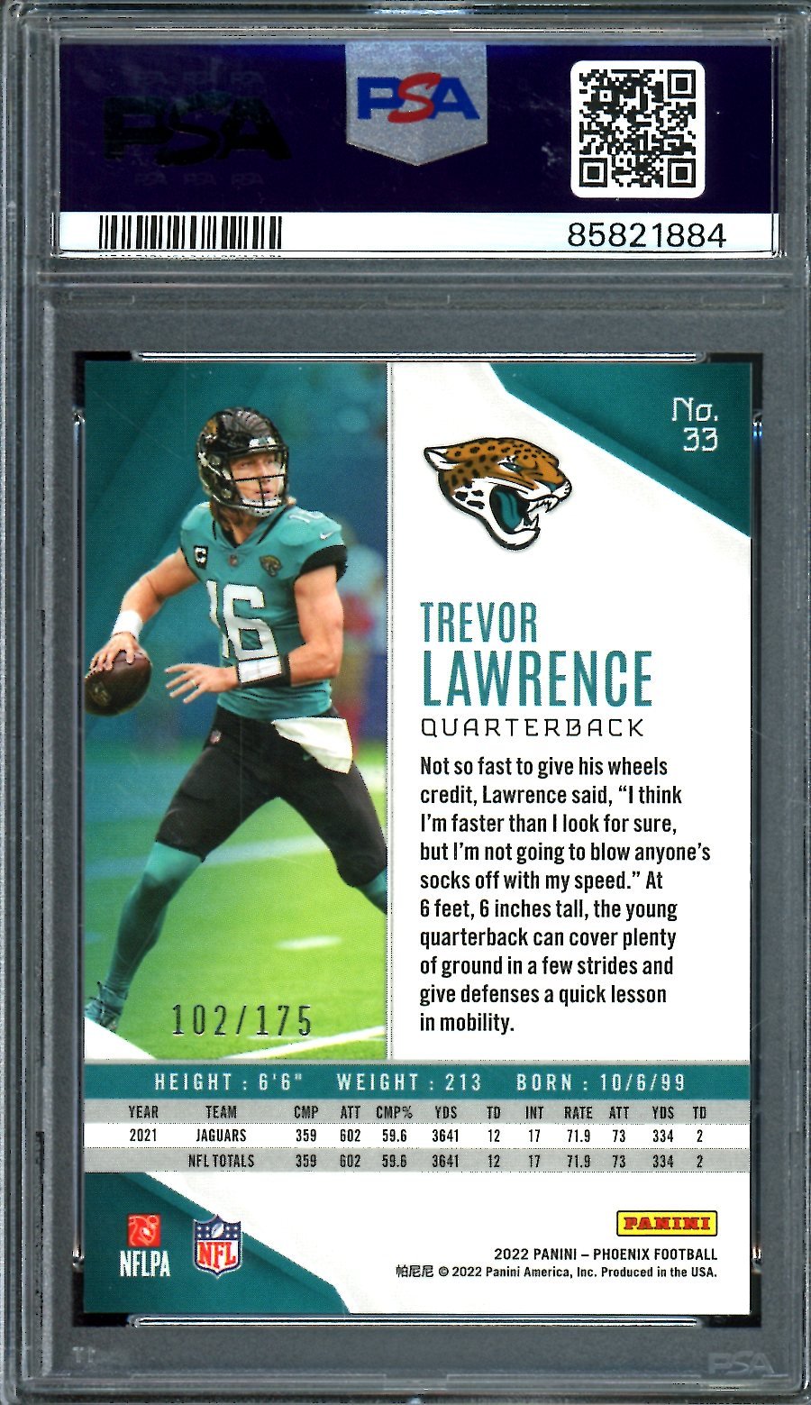 2022 Panini Phoenix Trevor Lawrence Lava /175 PSA 10 Jaguars