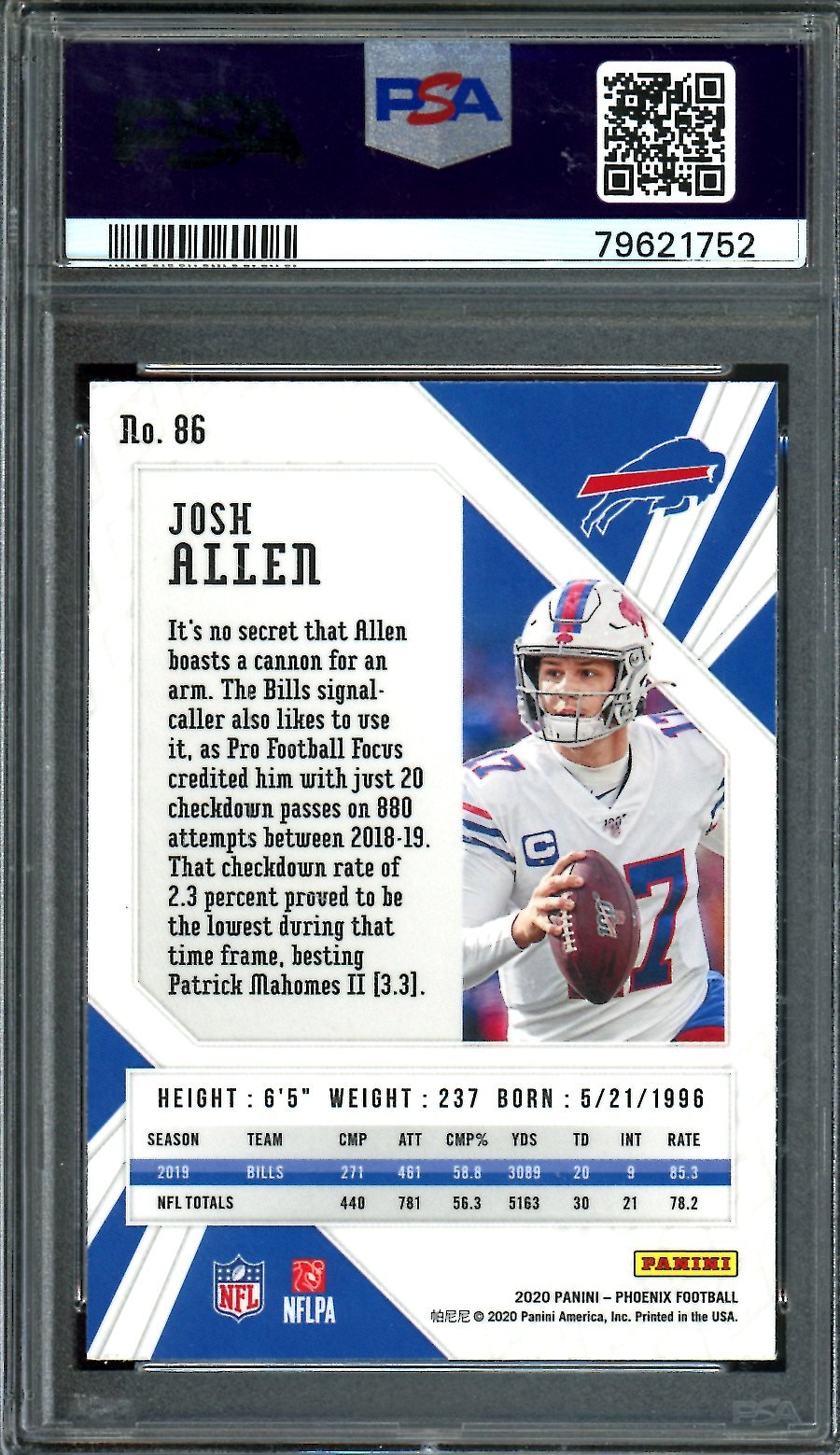 2020 Panini Phoenix Josh Allen Fire Burst PSA 10 Bills