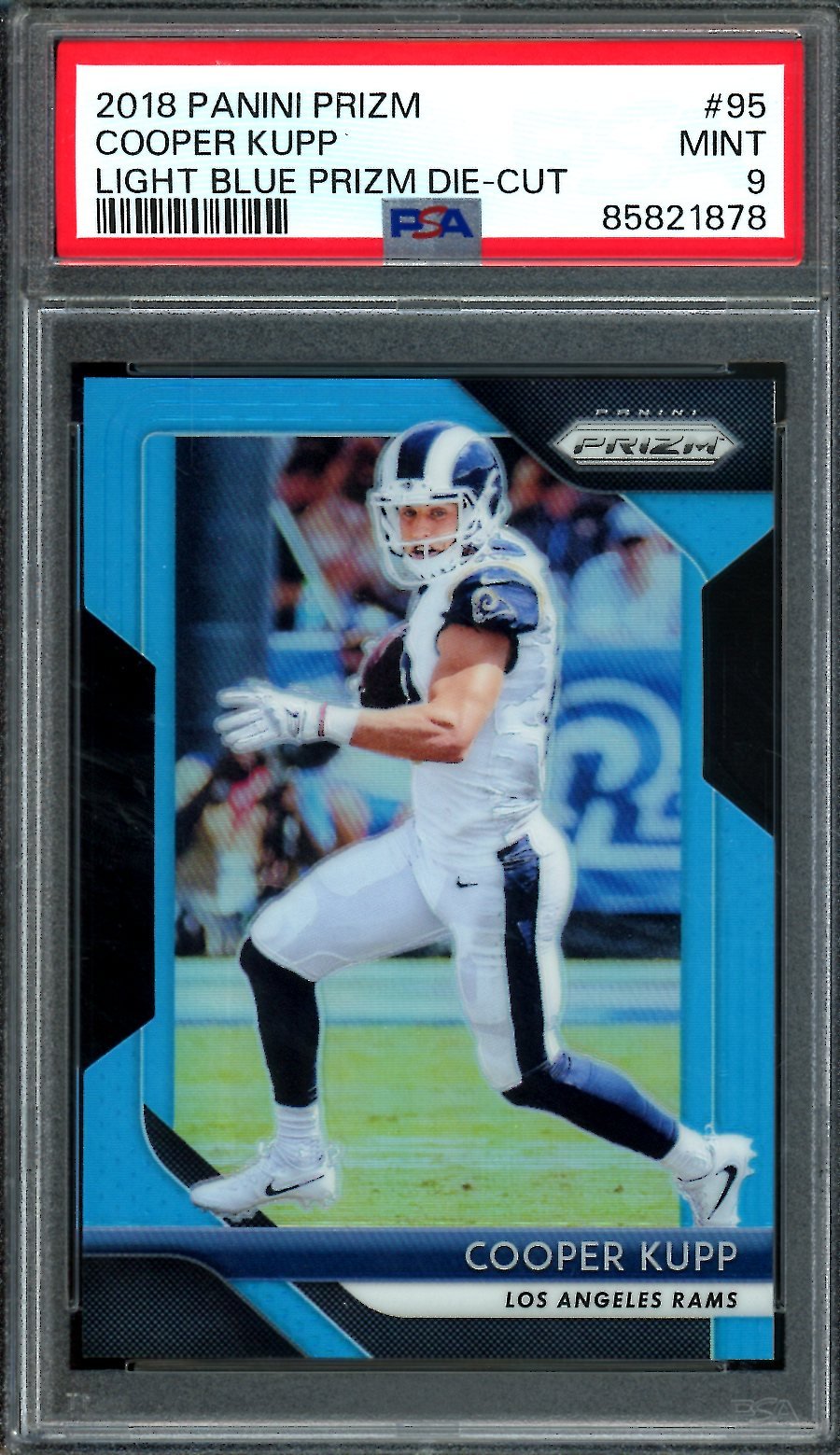 2018 Panini Prizm Cooper Kupp Light Blue Die Cut /199 PSA 9 Rams