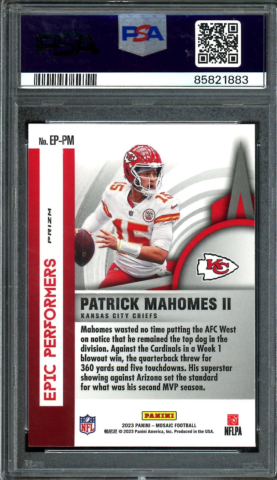 2023 Panini Mosaic Patrick Mahomes Epic Performers PSA 9 Chiefs