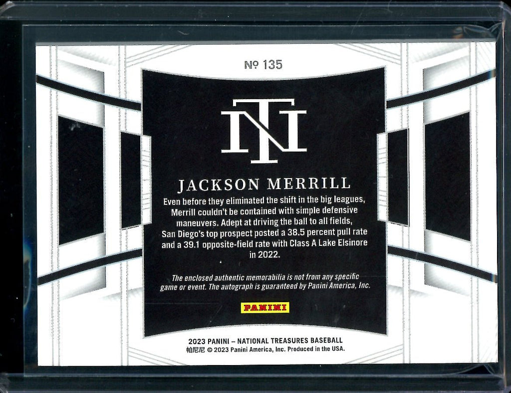 2023 Panini National Treasures Jackson Merrill Patch Auto Gold /49 Padres