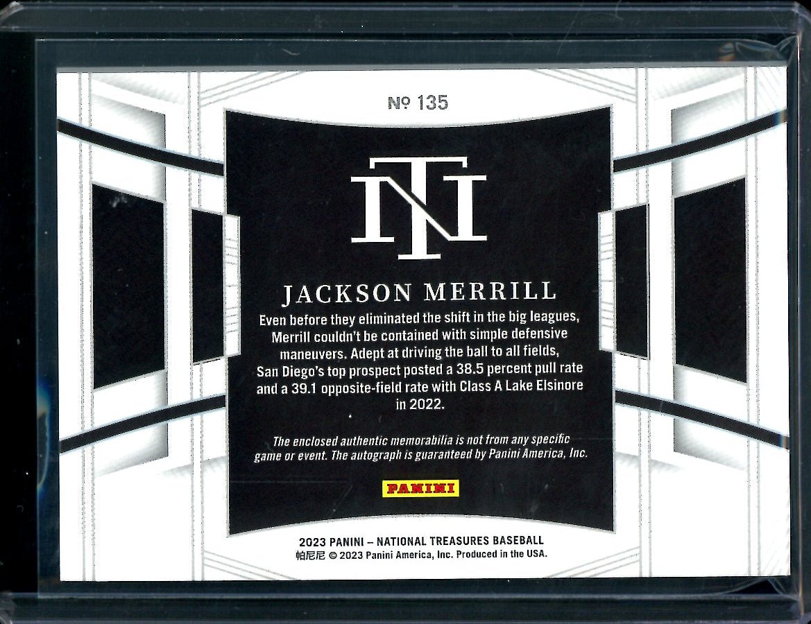 2023 Panini National Treasures Jackson Merrill Patch Auto Gold /49 Padres
