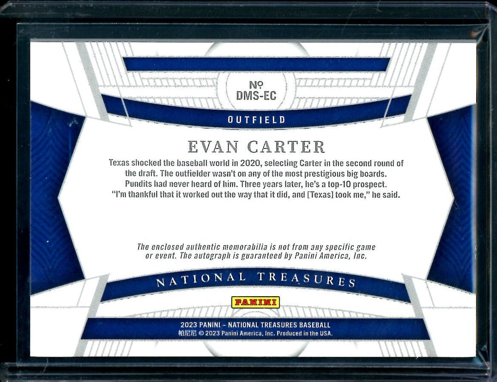 2023 Panini National Treasures Evan Carter "Texas" Patch Auto /99 Rangers