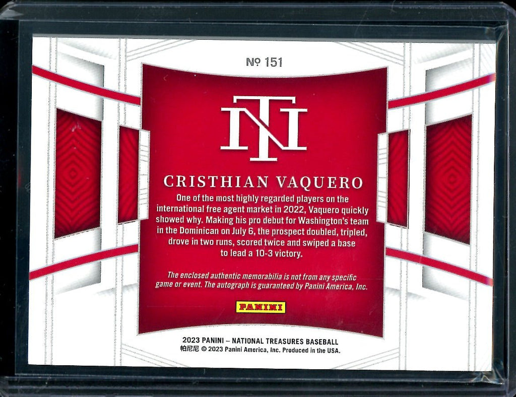 2023 Panini National Treasures Christian Vaquero Patch Auto Gold /25 Nationals
