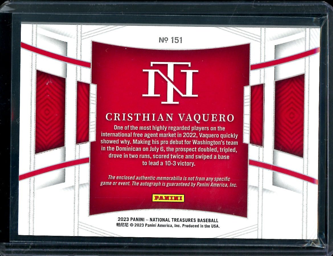 2023 Panini National Treasures Christian Vaquero Patch Auto Gold /25 Nationals