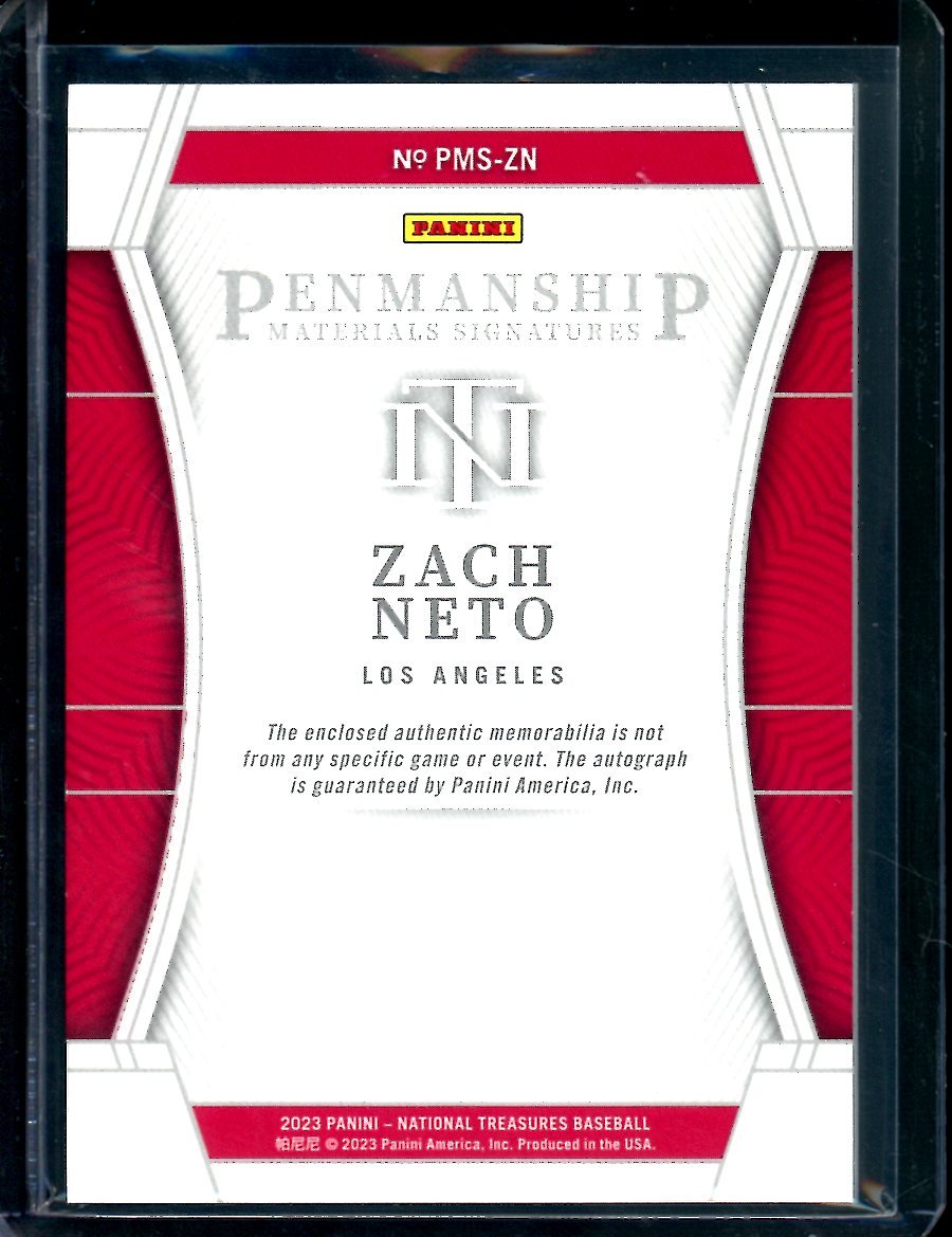 2023 Panini National Treasures Zach Neto Penmanship Patch Auto /99 Angels