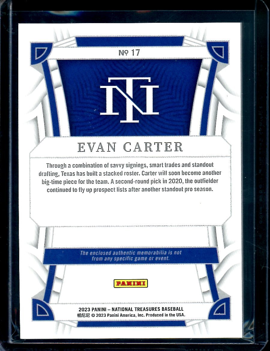 2023 Panini National Treasures Evan Carter Patch /49 Rangers